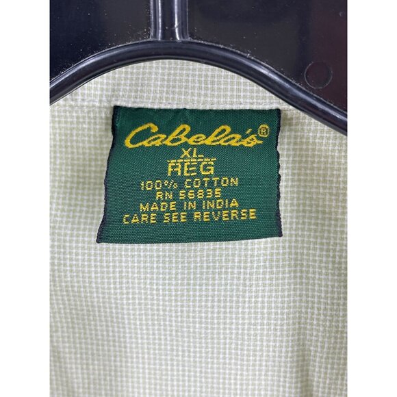 Cabela's Men's XL Button Down Shirt Green Checkered 100% Cotton Short Sleeve - Picture 2 of 9